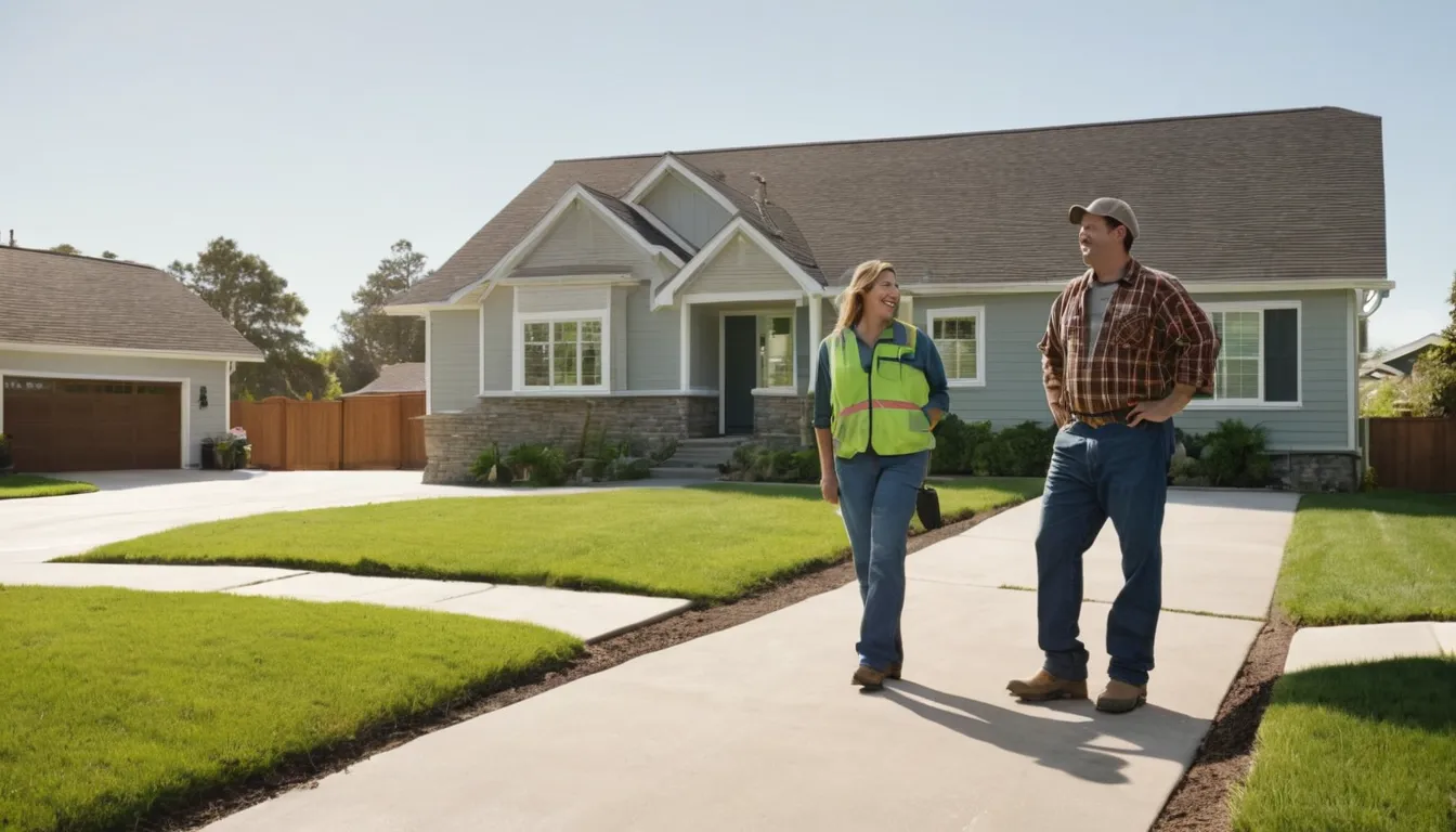 A friendly homeowner talking with a septic provider beside a ranch home in Kansas City